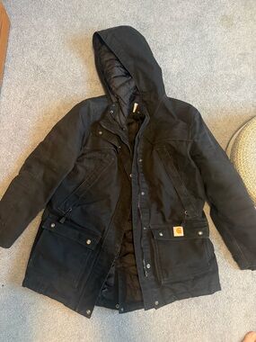 Carhartt Black Quilted-Lined Hooded Work Jacket